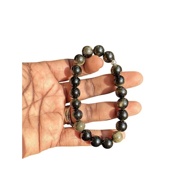 Handmade Golden Obsidian Stretchy Bead Bracelet 10mm Beads 8.5 Inches CustomMade - Picture 3 of 5